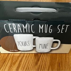 New Two-piece white ceramic coffee mug set features the words "Yours" and "Mine"